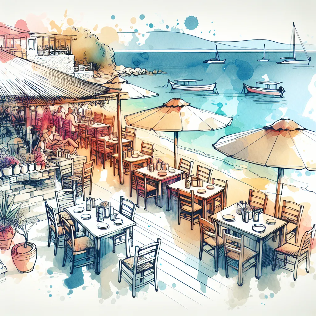 Restaurant de plage à Golden Beach avec vue sur la mer et tables sous des parasols.