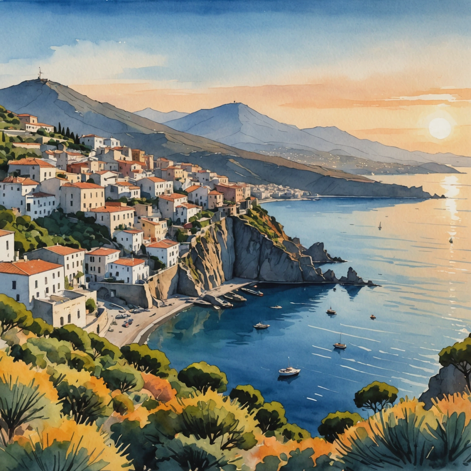 Vue époustouflante du Belvedere Quattrocchi au coucher de soleil sur les Îles Éoliennes, mer turquoise et volcans