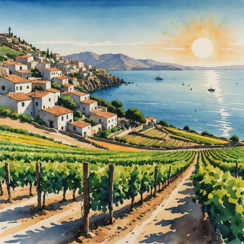 Vignobles en terrasses de Salina surplombant la mer Éolienne, avec des câpres séchant au soleil et un verre de Malvasia