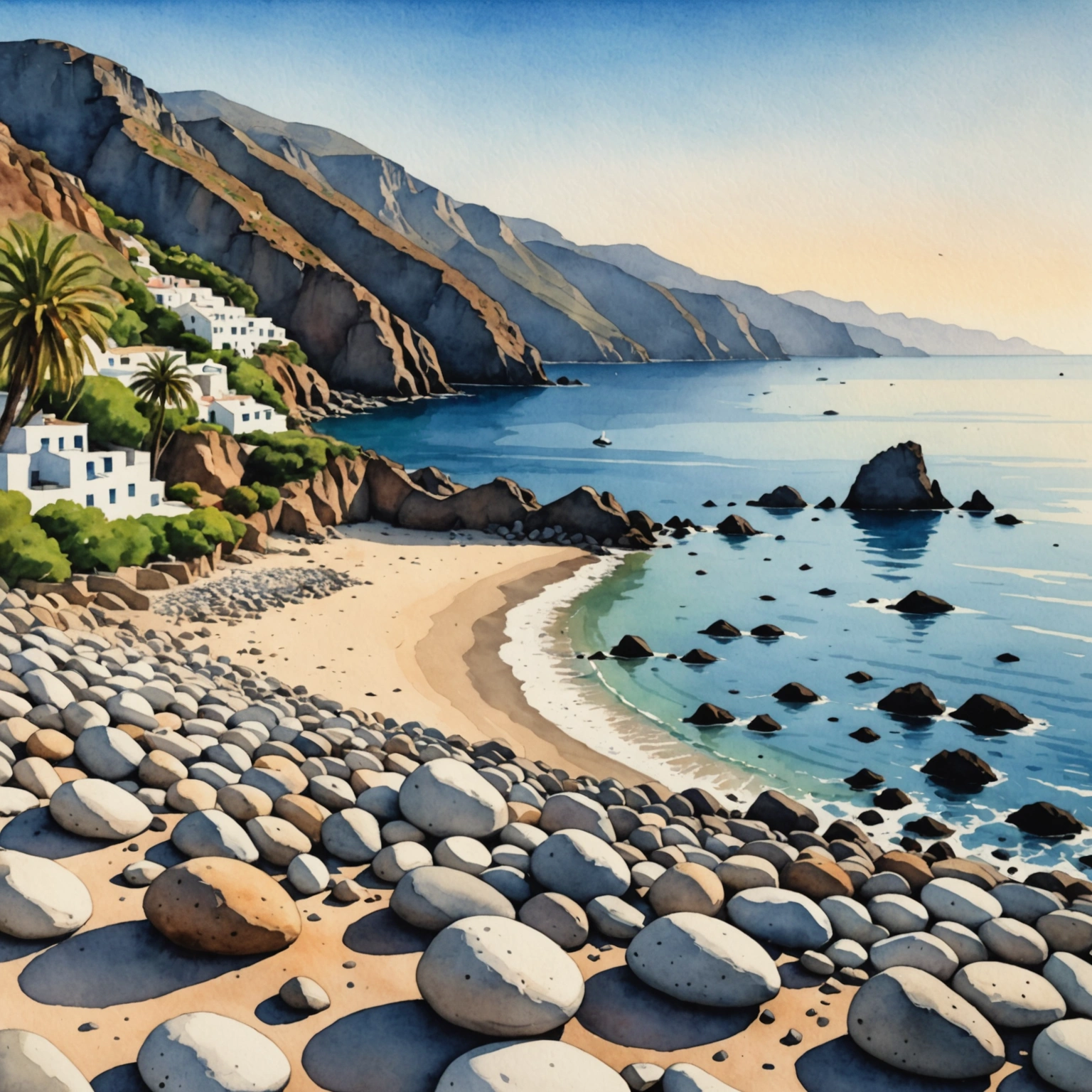 Plage de Cala Junco à Panarea au coucher du soleil, avec des rochers blancs et une mer turquoise