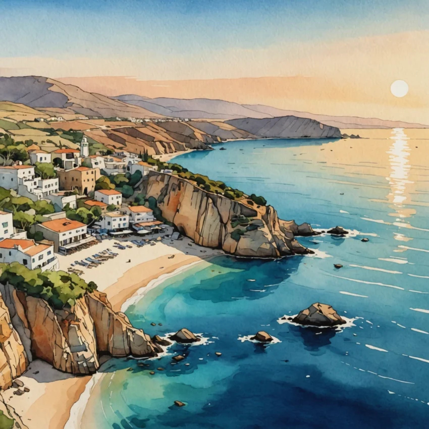 Vue aérienne de Seitan Limania en Crète : crique étroite aux eaux turquoise encadrée par des falaises blanches, avec des nageurs et des rochers lissés par la mer.