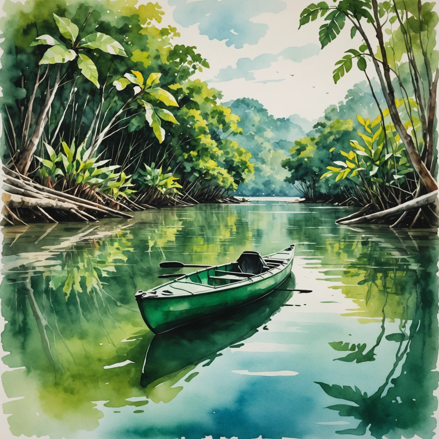 Kayak glissant entre les racines des palétuviers dans les mangroves émeraude de Khao Phra Thaeo, Phuket.