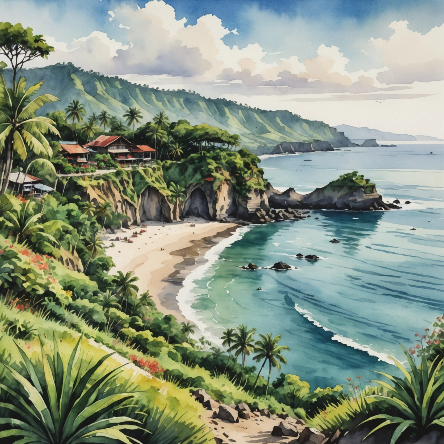 Sentier escarpé menant à la plage de Nyang Nyang avec vue sur la cascade cachée entre les falaises vertes