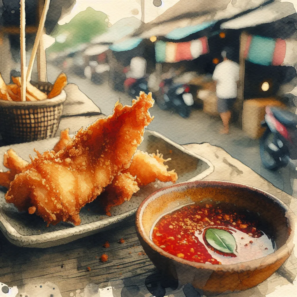 Un filet de poisson frit croustillant avec une sauce piquante à côté