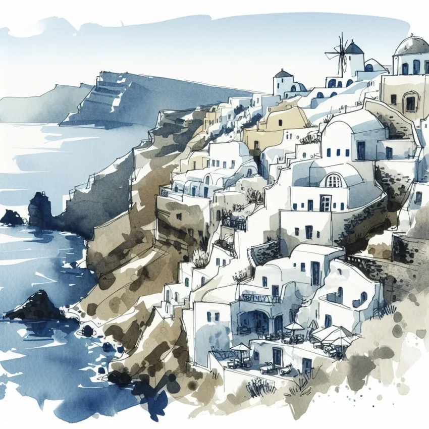 Vue panoramique de Santorin avec ses maisons blanches et la mer Égée