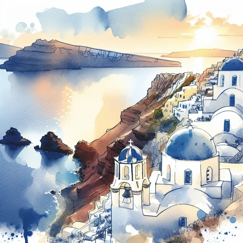 Vue panoramique des meilleurs points de vue à Santorin pour photos avec la caldeira en arrière-plan